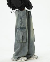 闊腿工裝牛仔庫男女夏季潮牌大口袋寬松庫水洗復古高街拖地耐磨 歷史價格詳細信息
