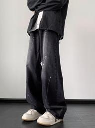 美式高街 vibe閃電水洗爆裂牛仔褲男寬鬆直筒cleanfit拖地長褲 潮 歷史價格詳細信息