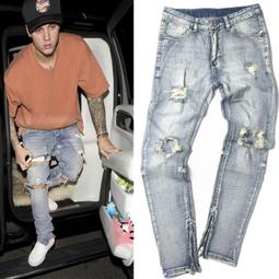 高街fog復古破洞排扣開叉牛仔褲男女ins潮牌嘻哈直筒水洗長褲 歷史價格詳細信息