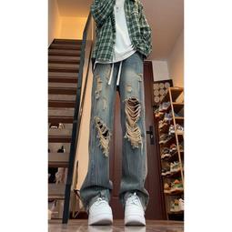 美式高街牛仔庫男夏季竹節紋小眾設計感庫子水洗復古直筒微喇長庫 歷史價格詳細信息