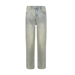 黃泥染水洗牛仔褲破洞潮ins高街男hiphop褲子vibe拉鍊直筒褲 歷史價格詳細信息