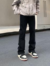 美式高街頭黑色基礎款復古水洗微喇牛仔褲修身顯瘦直筒長褲子男女 歷史價格詳細信息