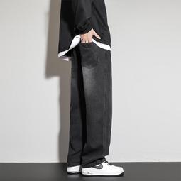 黑色加絨牛仔褲男秋冬款加厚青少年直筒寬鬆美式高街拖地男生褲子 歷史價格詳細信息