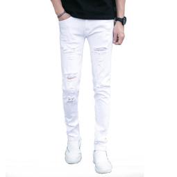 白色褲子 牛仔破褲 丹寧褲 牛仔褲 彈性修身 韓版顯瘦 男生褲子 窄管褲 休閒長褲 純色棉褲 工作褲 破洞褲 破壞褲JN·晴子寶藏屋 歷史價格詳細信息