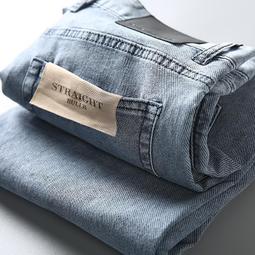 歐洲站春夏新款進口丹寧微彈斜紋肌理定織男士緊身直筒淺藍牛仔褲 歷史價格詳細信息