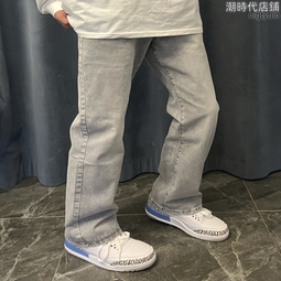 美式高街菸灰色微喇牛仔褲男女夏季薄款高級直筒修身顯瘦褲子 歷史價格詳細信息