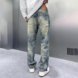 男士牛仔褲秋冬新款高街復古休閒長褲潮流美式深藍色直筒加絨褲子 歷史價格詳細信息