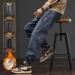 束腳男士牛仔衤庫秋冬季加絨加厚百搭束腳美式復古衤庫子男松緊月要潮流 歷史價格詳細信息