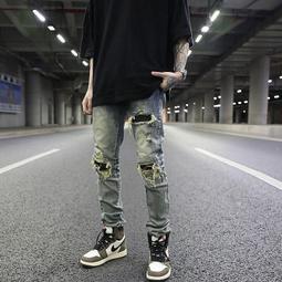 彈性牛仔褲男 牛仔長褲男 破褲男 刷毛牛仔褲男 窄管褲男 牛仔褲男 春季破洞牛仔褲男潮牌彈力緊身窄管潮流刺高級水洗-潮流精選 歷史價格詳細信息