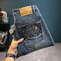 【現貨速發】松緊腰牛仔褲男士秋冬季加絨加厚寬松百搭潮牌束腳褲子男拼接潮流 歷史價格詳細信息