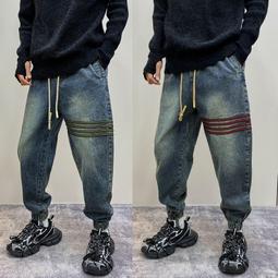 【現貨速發】束腳男士牛仔褲秋冬季加絨加厚百搭束腳美式復古褲子男松緊腰潮流 歷史價格詳細信息