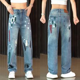 新款美式復古潮流破洞街頭寬鬆直筒重工水洗高街做舊百搭牛仔褲男 歷史價格詳細信息