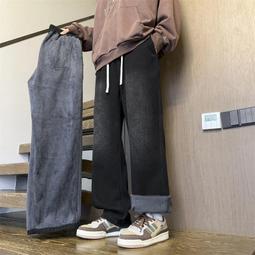新款牛仔褲男士秋冬季加絨加厚美式青少年潮流寬鬆直筒休閒牛仔褲 歷史價格詳細信息