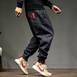 牛仔褲男 松緊腰牛仔褲 直筒牛仔 寬松潮牌 韓版百搭 闊腿男生九分 潮流休閑長褲子 現貨免運 歷史價格詳細信息