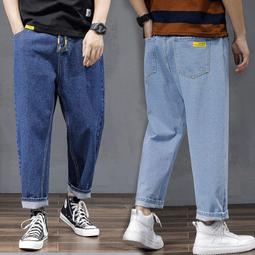 牛仔褲男 松緊腰牛仔褲 直筒牛仔 寬松潮牌 韓版百搭 闊腿男生九分 潮流休閑長褲子 現貨免運 歷史價格詳細信息