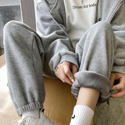 運動褲女褲子秋冬季加厚2023新款寬鬆束腳哈倫褲休閒加絨冬款衛褲 歷史價格詳細信息