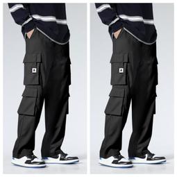 工作褲 多口袋 男士工裝褲 學生潮牌寬鬆 復古港風 2021新款潮流工裝牛仔褲男拚接多口袋寬鬆休閒機能大碼收口束腳褲 歷史價格詳細信息