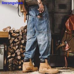 春季新款美式復古百搭牛仔褲男潮流中年寬鬆直筒闊腿褲時尚哈倫褲 歷史價格詳細信息