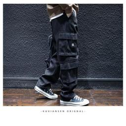 M-8XL 美式大尺碼工裝褲男 軍綠色多口袋耐磨工作褲 闊腿長褲 男生長褲 鬆緊腰抽繩綁帶縮口褲 胖子寬鬆直筒褲 歷史價格詳細信息