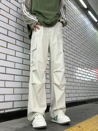 米白色美式工裝褲女2024新款春季款杏色高腰寬鬆直筒闊腿牛仔褲潮 歷史價格詳細信息