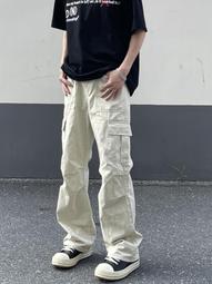 米白色美式工裝褲女2024新款春季款杏色高腰寬鬆直筒闊腿牛仔褲潮 歷史價格詳細信息