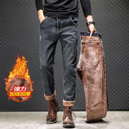 冬季加絨加厚男士牛仔衤庫工作耐臟直筒寬松商務休閑大碼帶絨長衤庫子 歷史價格詳細信息