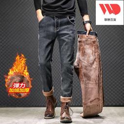 冬季加絨加厚男士牛仔衤庫工作耐臟直筒寬松商務休閑大碼帶絨長衤庫子 歷史價格詳細信息