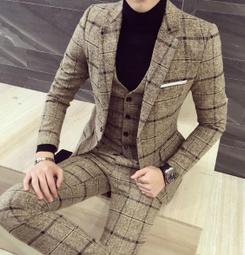新郎西服套裝男士三件套休閒商務正裝修身結婚禮服西裝男英倫 歷史價格詳細信息