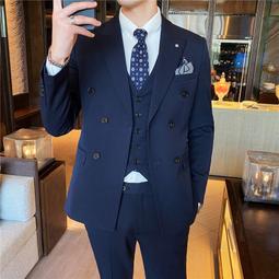 【星月】2022春款男士四季款修身雙扣西裝三件套輕商務純色簡約西服套裝男 歷史價格詳細信息