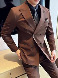 【星月】西服套裝男純色新郎結婚禮服韓版修身小西裝男士西服三件套裝潮流 歷史價格詳細信息