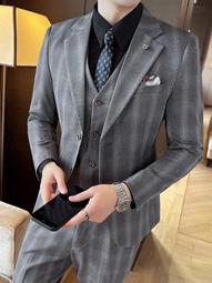 【星月】西服套裝男純色新郎結婚禮服韓版修身小西裝男士西服三件套裝潮流 歷史價格詳細信息
