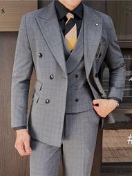 【星月】男士西服套裝三件套2023新款夏季職業商務修身小西裝伴郎新郎結婚 歷史價格詳細信息