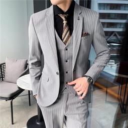 條紋西服套裝男西裝男士商務休閒職業裝修身新郎伴郎結婚3三件套 歷史價格詳細信息