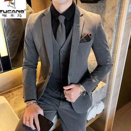高檔西服套裝男士三件套英倫商務修身職業正裝韓版灰色休閒西裝男 歷史價格詳細信息