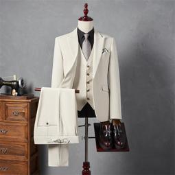 新郎西服套裝男士三件套修身韓版結婚禮服商務休閒帥氣格子西裝男 歷史價格詳細信息