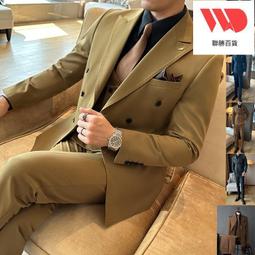 西裝套裝外套褲子背心淺直條紋優質混紡雙排扣劍領槍駁領合身商務婚禮S-7XL【JSK9962】 歷史價格詳細信息