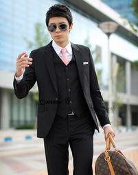 西裝男套裝黑色條紋男士西服套裝修身雙排扣宴會結婚禮服西服正裝 歷史價格詳細信息
