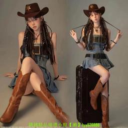 新款影樓情侶主題韓系甜酷風西部牛仔寫真情緒感個性藝術照服裝 歷史價格詳細信息