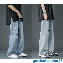 牛仔褲男 牛仔長褲 牛仔直筒褲【S-2XL】男寬松直筒九分闊腿褲 新款松緊腰牛仔褲休閑系繩百搭長褲潮流 歷史價格詳細信息