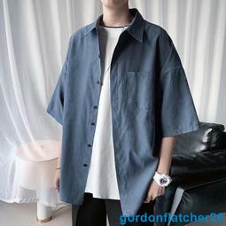 短袖素面襯衫 夏季薄款 網紅高級感冰絲襯衫男 翻領五分袖韓版襯衫 短袖襯衫 休閒襯衫 間約襯衣706 歷史價格詳細信息