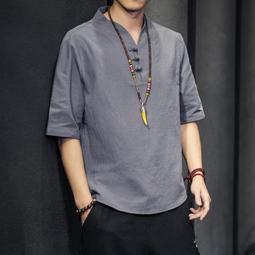 中國風亞麻T恤男短袖夏天上衣中式復古短袖棉麻體恤太極練功服男-MINTS名仕男裝 歷史價格詳細信息