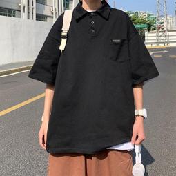 polo衫男夏季日系寬松純色高級感短袖男士商務休閑港風高端T恤 歷史價格詳細信息