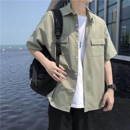 港風ins襯男短袖韓版純色工裝襯潮流夏季薄款五分半袖日系 歷史價格詳細信息