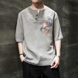 棉麻T恤男短袖刺繡日系復古薄款加肥加大尺碼寬鬆短袖亞麻圓領上衣 男生短袖 涼感T恤 短袖上衣 冰絲短袖【滿299元發貨】 歷史價格詳細信息