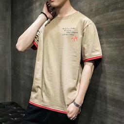 夏季短袖男上衣潮流韓版圓領t恤男孩夏裝帥氣休閒男裝-正正男裝 歷史價格詳細信息