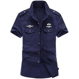 夏季新款飛行員襯衫男女短袖航空學院鐵路學校學生制服保安工作服-靚仔男裝 歷史價格詳細信息