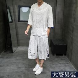 中國風男裝短袖T恤男龍圓領夏季刺繡龍袍國潮青年潮流霸氣印花ins#皇運 歷史價格詳細信息