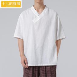 中國風短袖T恤男夏季新款仙鶴刺繡V領復古盤扣拼接五分袖休閒上衣 歷史價格詳細信息