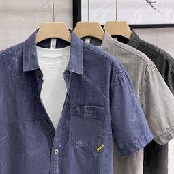 日系復古男士短袖襯衫夏季新款簡約藝文帥氣寬鬆雙口袋短袖襯衫男-22號穿搭 歷史價格詳細信息