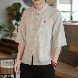 夏季中國風刺繡麻t恤男士短袖棉麻半袖大碼胖子寬鬆休閒上衣潮超夯  活動 優惠 歷史價格詳細信息